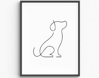 Minimalist Dog Line Art Print, Puppy Silhouette (Digital Download)