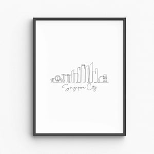 Singapore zeer fijne tekeningen, minimalistische Singapore City print, Azië reizen poster, stedelijke muurkunst, modern Singapore-silhouet, digitale download