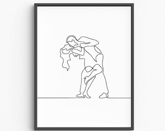 Minimalist Dancing Couple Line Art Print, Romantic Silhouette (Digital Download)
