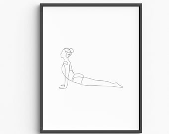 Stampa artistica minimalista con posa yoga, decorazione per il benessere (download digitale)