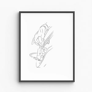 Minimalist Guitar Player Line Art, Musician Silhouette Drawing, Acoustic Music Wall Decor, Artistic Performer Sketch, Printable Wall Art
