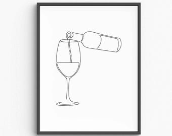 Minimalist Wine Line Art Print, Elegant Kitchen Decor (Digital Download)