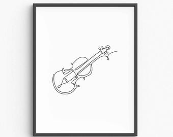 Minimalist Violin Line Art Print, Musician Wall Decor (Digital Download)