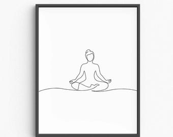 Minimalist Yoga Pose Line Art Print, Serene Woman Silhouette (Digital Download)
