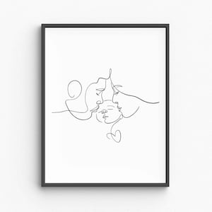 Minimalist Family Line Art, Mom Dad Baby Silhouette Drawing, Parenthood Love Sketch, Modern Family Wall Decor, Printable Wall Art