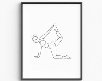 Minimalist Yoga Line Art Print, Black and White (Digital Download)