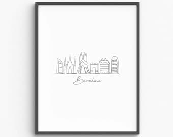 Barcelona Stadtbild Linie Kunst Druck, minimalistische Wanddekoration (Digitaler Download)