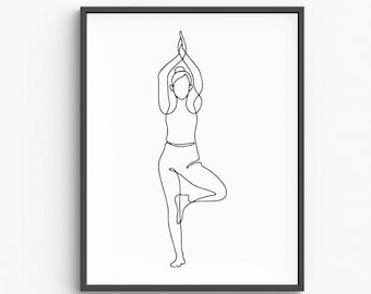 Minimalist Yoga Line Art Print, Zen Pose Sketch (Digital Download)