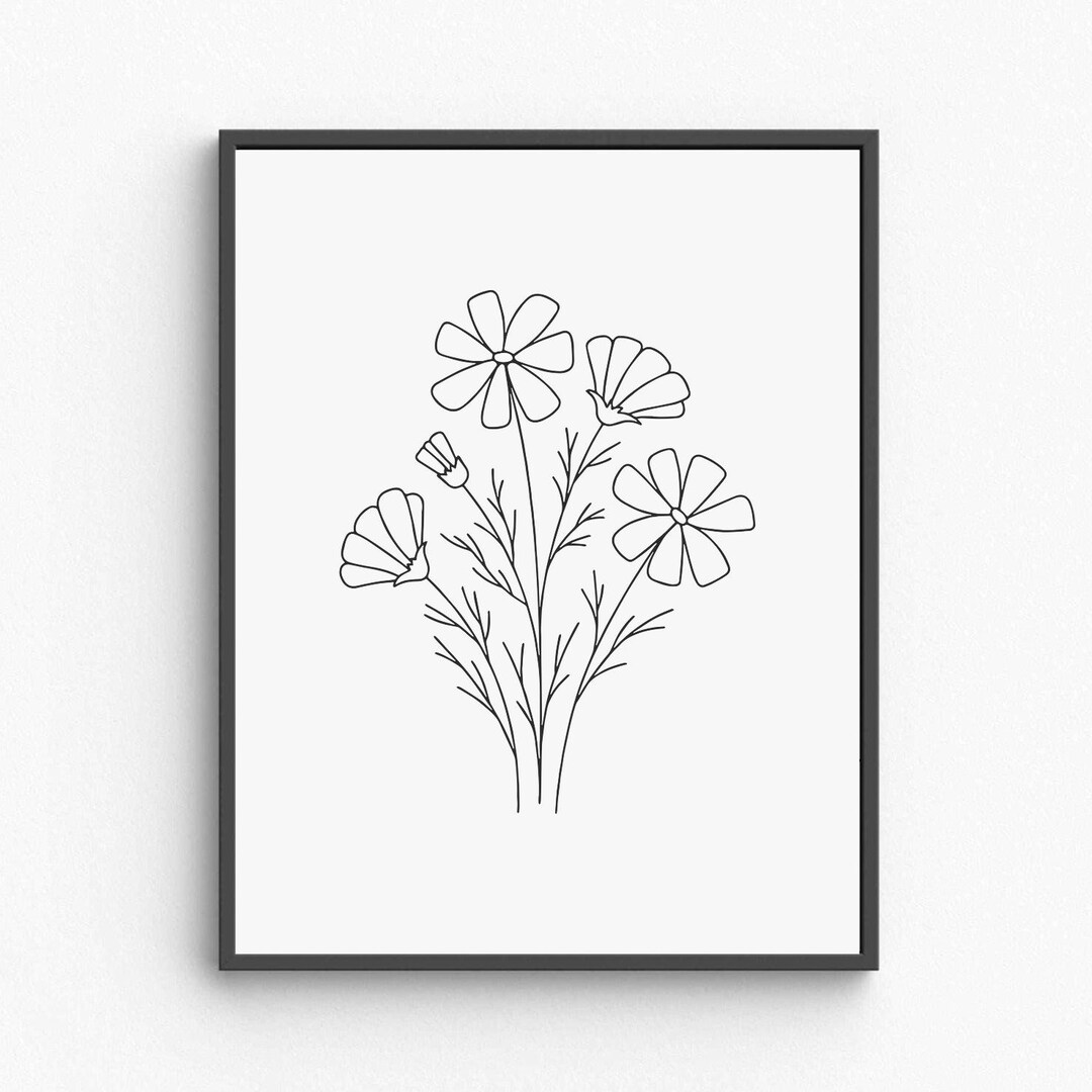 Minimalist Floral Line Art Print, Modern Botanical Wall Decor (digital ...