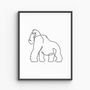 Gorilla Line Art, Minimalist Gorilla Print, Wild Animal Wall Art, Jungle Animal Illustration, Black and White Art, Digital Download