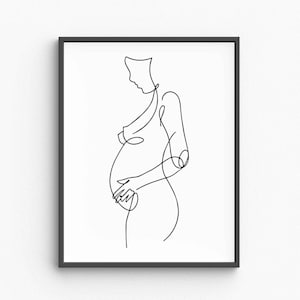 Minimalist Pregnant Woman Line Art, Expecting Mother Silhouette Sketch, Maternity Beauty Drawing, Calm Wall Decor, Printable Wall Art