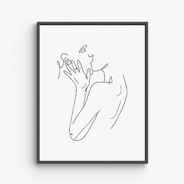 Minimalist Couple Kiss Line Art Print, Modern Love (Digital Download)
