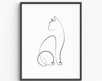 Minimalist Cat Line Art Print, Feline Silhouette (Digital Download)