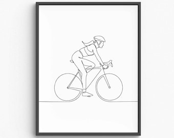 Minimalist Bicycle Line Art Print, Cycling Illustration (Digital Download)