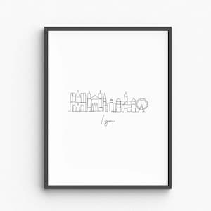 Lyon Line Art, Minimalist Lyon City Print, France Travel Poster, French Wall Art, Urban Silhouette Decor, Digital Download