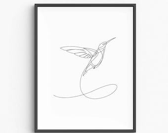 Hummingbird Line Art Print, Minimalist Black and White (Digital Download)