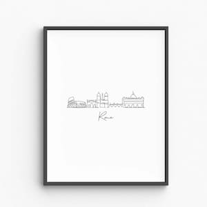 Rome Line Art, Minimalist Rome City Print, Italian Architecture Poster, Travel Wall Art, Historic City Silhouette, Digital Download