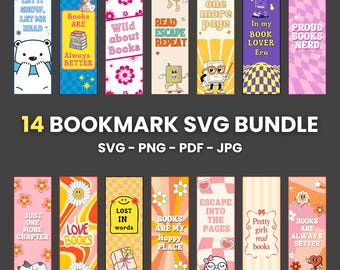 Bookmark SVG Bundle, Bookish Bookmark PNG, Reading SVG, Book Lover Gift, Retro Book Style