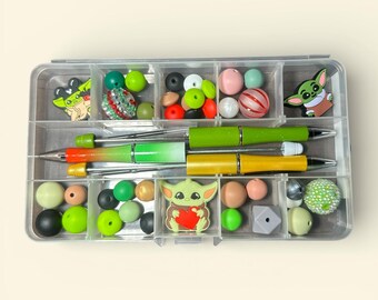 Kit de bolígrafo inspirado en Grogu: bolígrafo con cuentas de galaxia verde DIY