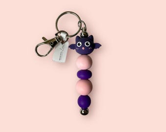 Brelok do kluczy Kawaii Nietoperz | Ręcznie robiony brelok z koralikami w kolorze różowo-fioletowym