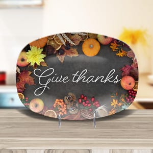 thanksgiving platter, give thanks plate, housewarming gift, country kitchen