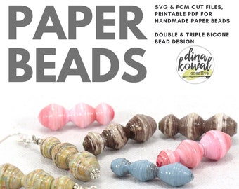 Paper Bead Cut File Template - svg fcm pdf - Double & Triple Bicone Bead