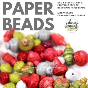 Paper Bead Cut File Template - svg fcm pdf - Mini vintage Christmas Ornament Bead 2 tailles + bonus rondelle