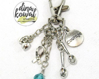 Purse Charm Spoonie Courage Awareness Chronic Illness Zipper Pull Keychain