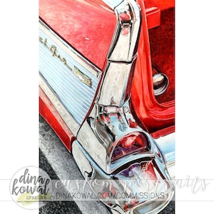 Bel Air Reflections art print - classic vintage 57 Chevy car