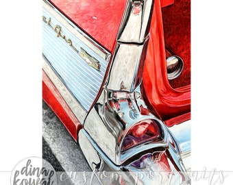 Bel Air Reflections art print - classic vintage 57 Chevy car