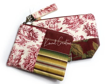 Upcycled Zipper Pouch Set - Waterproof lining and vintage fabrics