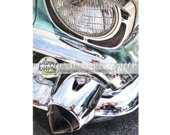 Notecards (set of 3) - Self Reflection classic car drawing