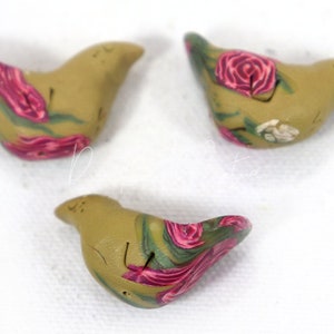Freckle Bird Handmade Polymer Clay Art Beads Khaki/Roses