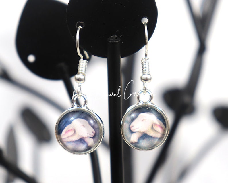 Glass dome art earrings Lamb image 2