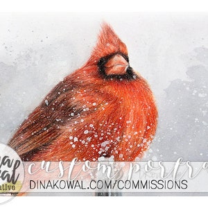 Cardinal - 5&quot; x 7&quot; mixed media print - nature - sympathy - memory - loved one - winter - bird
