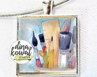 Machen Sie Kunst - Kunst - Künstler - Lieferungen gewölbtes Glas Fliesen Anhänger Halskette
