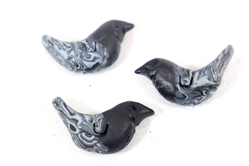 Freckle Bird Handmade Polymer Clay Art Beads Navy