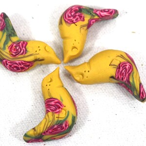 Freckle Bird Handmade Polymer Clay Art Beads Yellow/Roses