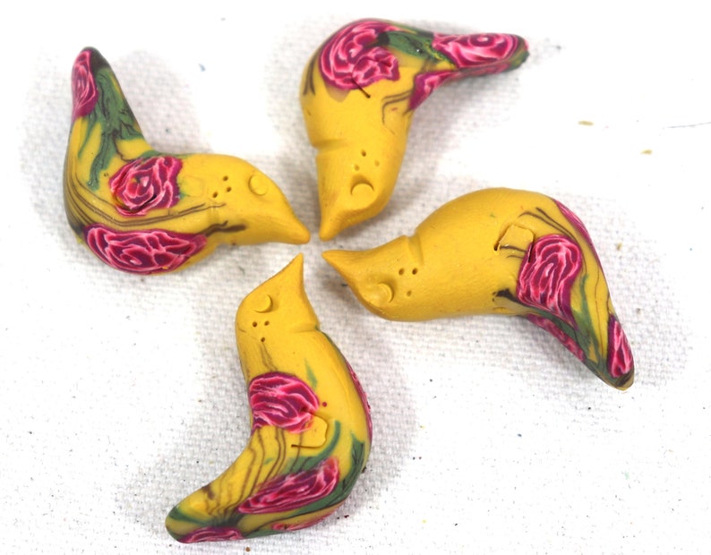Freckle Bird Handmade Polymer Clay Art Beads Yellow/Roses
