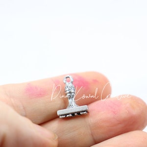 rubber love stamp charm pewter charm, silver finish, 3D image 2