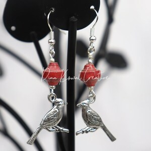 Drop earrings cardinal with handmade red paper beads image 2