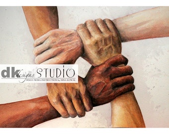 United  - watercolor art print - interracial - intercultural - unity - immigration