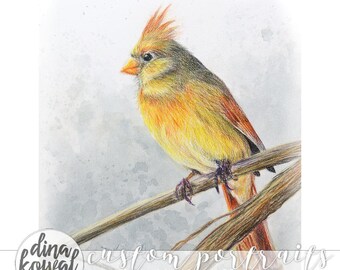 Cardinal - 5" x 7" mixed media print - nature - sympathy - memory - loved one - winter - bird