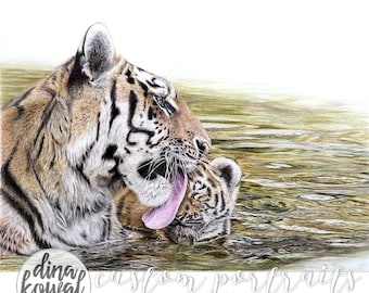 Notecards (set of 3) - Aww, Mom! - tiger mother and cub