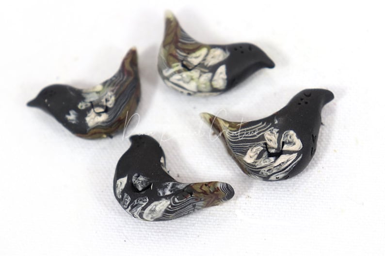 Freckle Bird Handmade Polymer Clay Art Beads Black/Branches