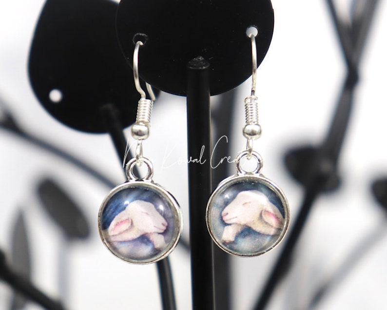 Glass dome art earrings Lamb image 1