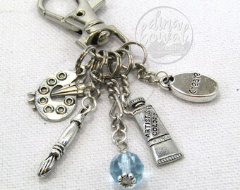 Purse Charm - Watercolor Paint Palette Artist Zipper Pull Keychain