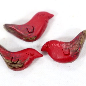 Freckle Bird Handmade Polymer Clay Art Beads Red/Branches