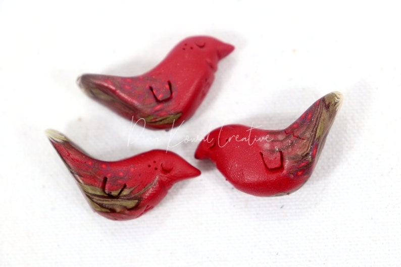 Freckle Bird Handmade Polymer Clay Art Beads Red/Branches