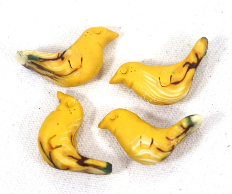 Freckle Bird Handmade Polymer Clay Art Beads Yellow/Branches